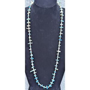 Long Faux Pearl Necklace, Dyed Blue, 34" Continuous Loop, No Clasp, UV Reactive